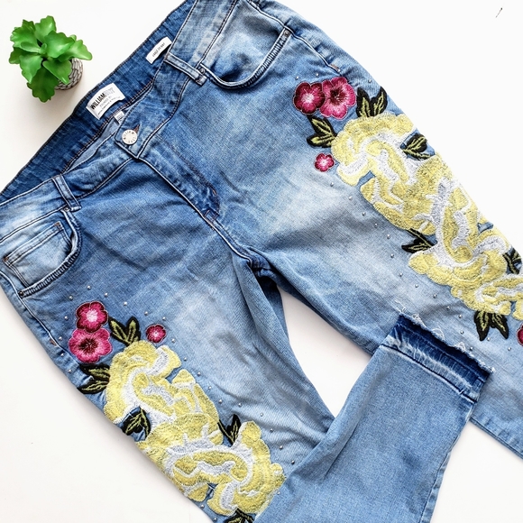 William Rast Denim - William Rast Floral Embroidered Ankle Skinny Jeans Released Hem Size 18W